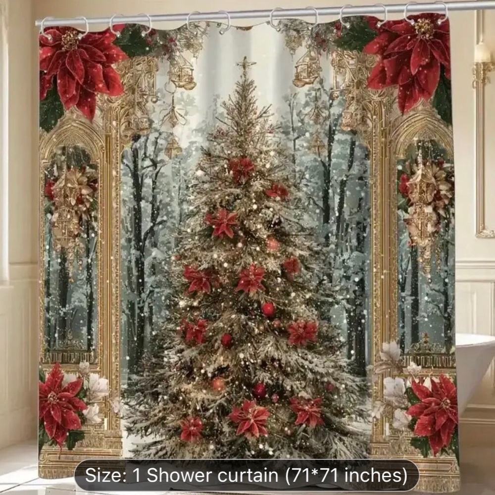 Festive Christmas Tree Shower Curtain 71” x 71” New in Pkg